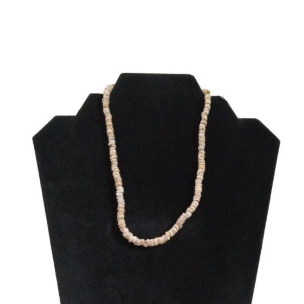 Vintage Off White and Tan Small Stacked Puka Shell Single Strand Choker Necklace